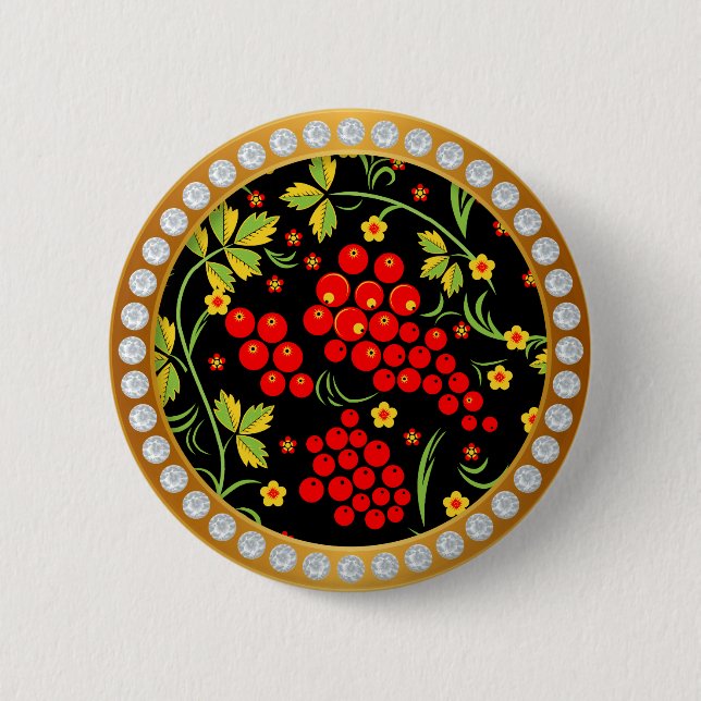 Russisches nationales Muster Hohloma Button (Vorderseite)
