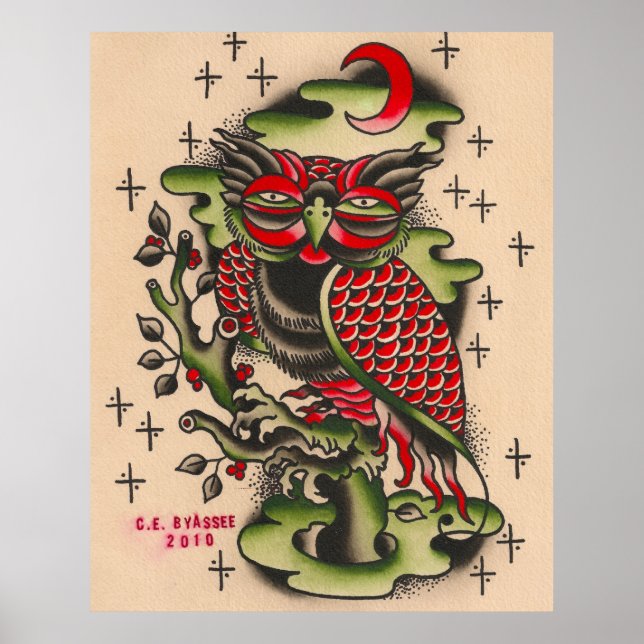 Russisches Owl Tattoo Design Poster (Vorne)