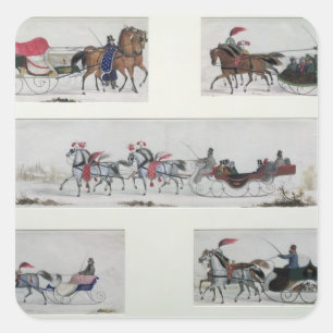Russisches Pferd gezeichnete Sleighs Quadratischer Aufkleber