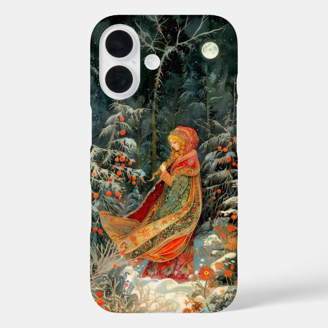 Russisches schönes Mädchen, Volksmalerei iPhone 16 Hülle (Rückseite)