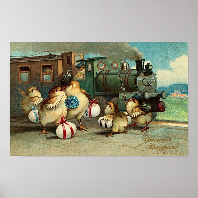 Russisches Vintages Ostern mit Zug Poster (Vorne)
