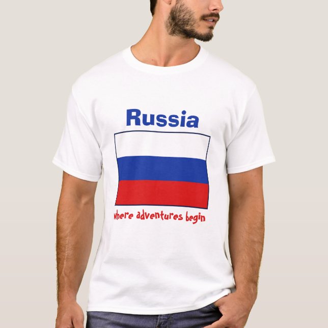 Russland-Flagge + Karte + Text-T - Shirt (Vorderseite)