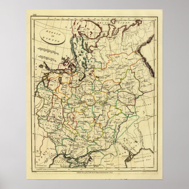Russland in Europa mit umrissenen Grenzen Poster (Vorne)
