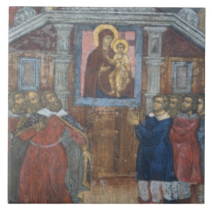 Russland, Jaroslawl, Fresko in der Kathedrale des Fliese