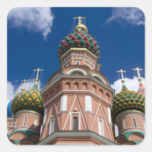 Russland, Moskau, Roter Platz. Basilius-Kathedrale Quadratischer Aufkleber