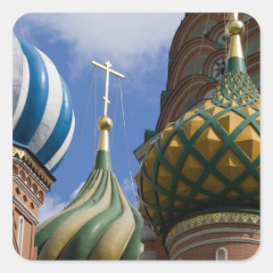 Russland, Moskau, Roter Platz. Basilius-Kathedrale Quadratischer Aufkleber