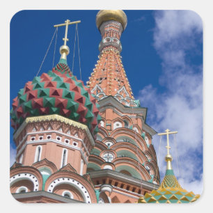 Russland, Moskau, Roter Platz. Basilius-Kathedrale Quadratischer Aufkleber