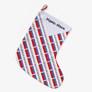 Russland Russische Flagge gekachelt Schwarze Perso Großer Weihnachtsstrumpf