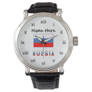 Russland und russische Flagge mit Ihrem Namen Armbanduhr
