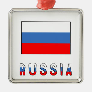Russland und russische Flagge Silbernes Ornament