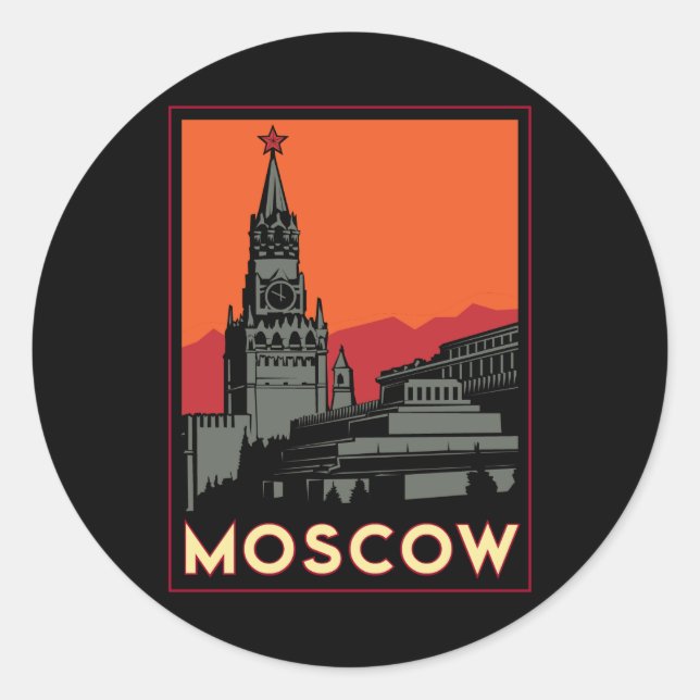 Russlands kremlin art Deko Retroreise Runder Aufkleber (Vorderseite)