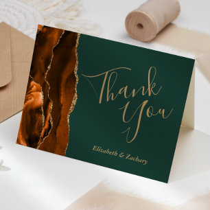 Rust Agate Gold Smarald Green Wedding Vielen Dank Karte