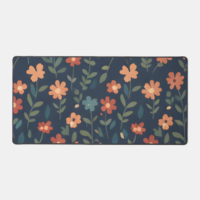 Rust and Coral Daisy Field on Navy Blue (Recto)