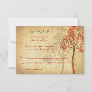 Rust Autumn Fall Tree Wedding RSVP Reply Card Karte