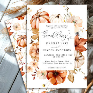 Rust Beige Boho Fall Earthy Floral Pumpkin Wedding Einladung