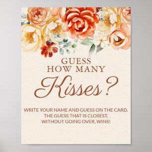 Rust Beige Brautparty Guess Kisses Game Poster