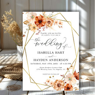 Rust Beige Floral Gold Rahmen Wedding Einladung