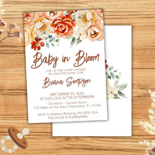 Rust Beige Floral Neutral Baby Dusche Einladung