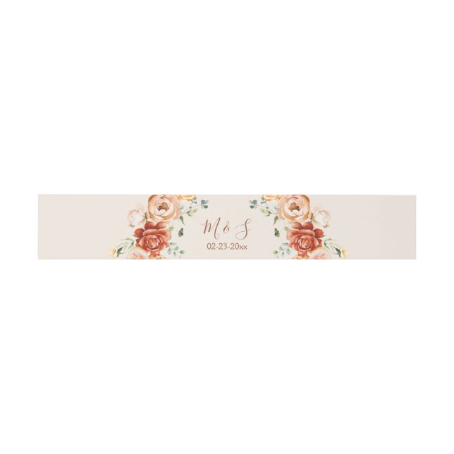 Rust Beige Romantic Floral Wedding Einladungsbanderole (Flach)