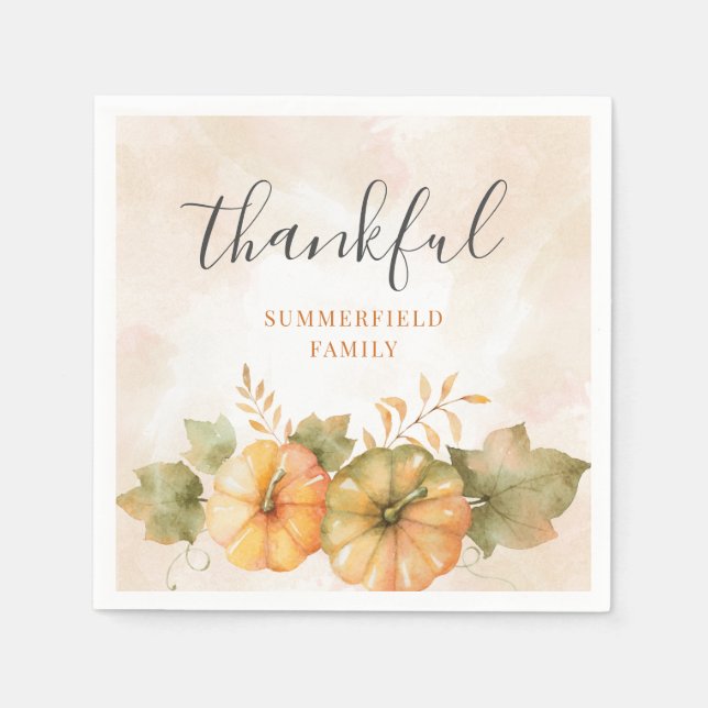 Rust Blätter Pumpkin dankbar Familie Erntedank Serviette (Vorderseite)