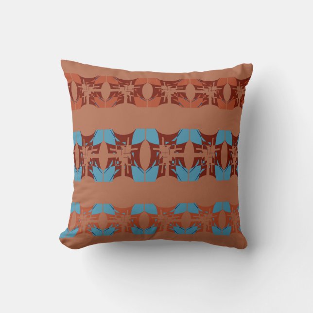 Rust Blue Burgundy auf Tan 3-Tiered Mosaik Motif Kissen (Vorderseite)