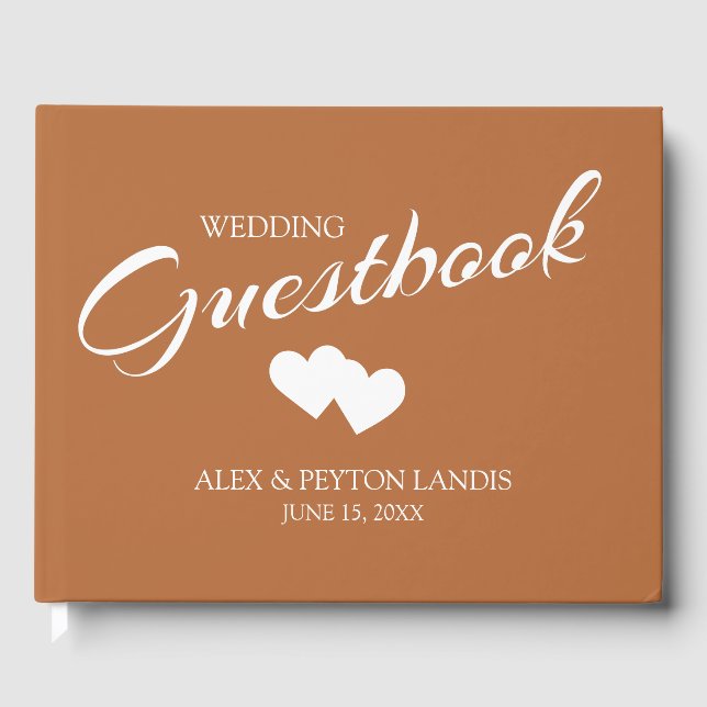 Rust Burnt Orange White Wedding 2 Herz Namen Gästebuch (Vorderseite)