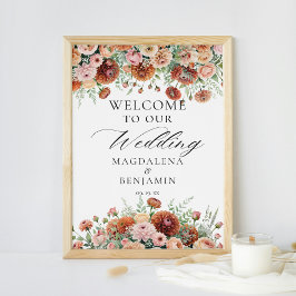 Rust Dahlia Blume Sage Fall Calligraphy Willkommen Poster