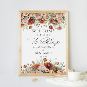 Rust Dahlia Blume Sage Fall Calligraphy Willkommen Poster