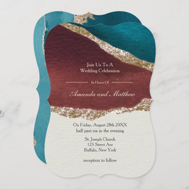 Rust et Turquoise Or Agate Mariage Invitations (Devant / Derrière)