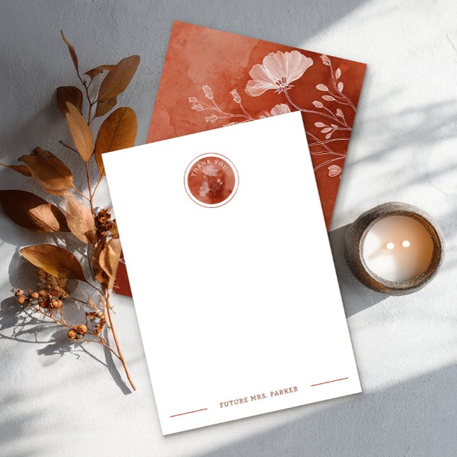 Rust Floral Brautparty Danke Note Card (Personalized Future Mrs. Thank You Card)