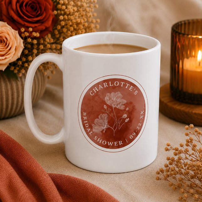 Rust Floral Brautparty Tasse Bevorzugung (Cozy bridal shower favor)