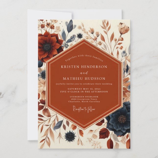 Rust Floral Ernte Hochzeit Einladung (Vorderseite)