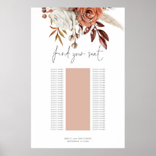 Rust Florals Single Table Wedding Seating Chart Poster