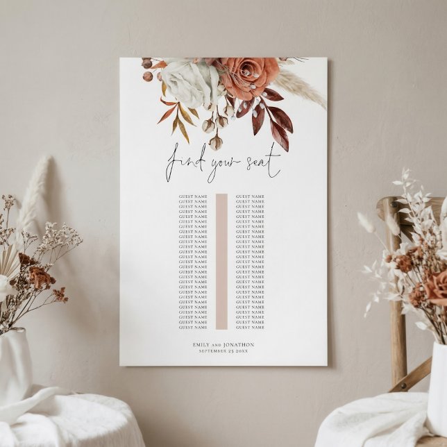 Rust Florals Single Table Wedding Seating Chart Poster (Von Creator hochgeladen)