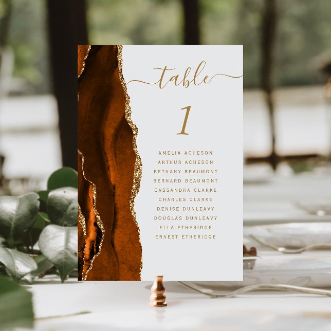Rust Gold Agate Pale Gray Wedding Tischnummer (Von Creator hochgeladen)