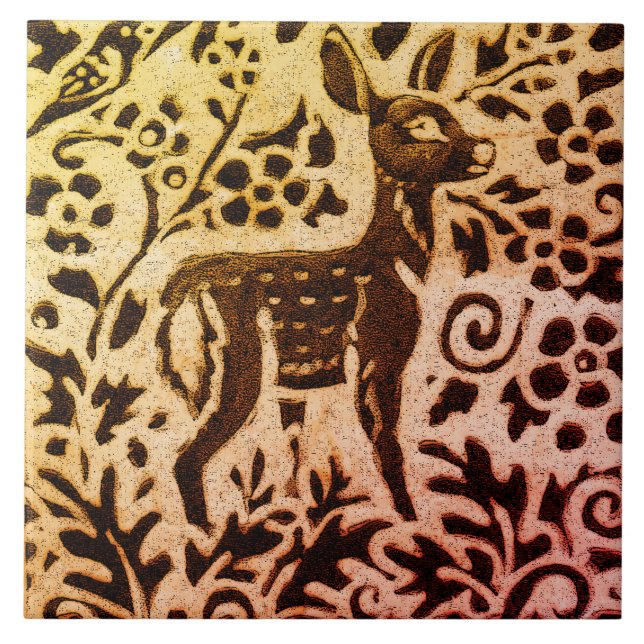 Rust Gold Brown Deer Faoral Bläserner Herbstleaf B Fliese (Vorderseite)