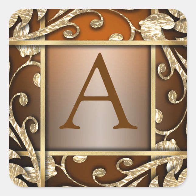 Rust Gold Lattice Monogram Umschlag Aufkleber (Vorderseite)