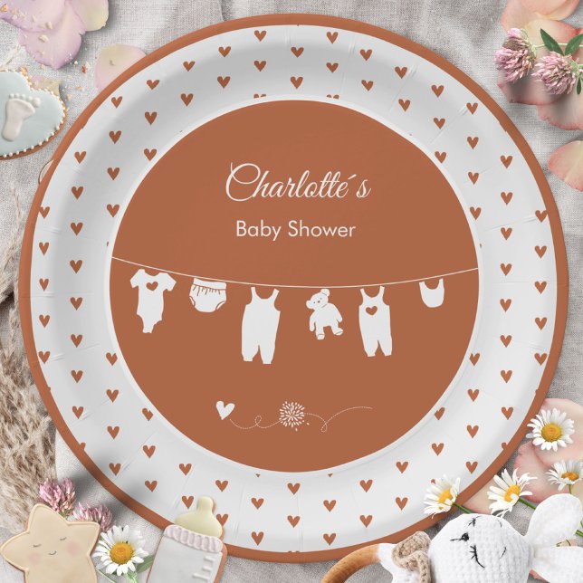 Rust hört Boho Gender Neutral Baby Dusche Pappteller (Rust Hearts Boho Gender Neutral Baby Shower Paper Plates ©Susanne Sachers - Sunny Mind 🌞)