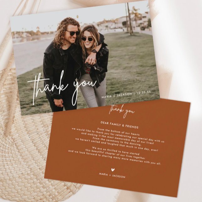 Rust Minimalistisch Wedding Foto Vielen Dank Karte (Von Creator hochgeladen)