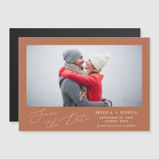 Rust Modern Script-Foto Save the Date Magnet (Vorne/Hinten)