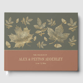 Rust Moss Green Gold Herbst Leaves Hochzeit Gästebuch