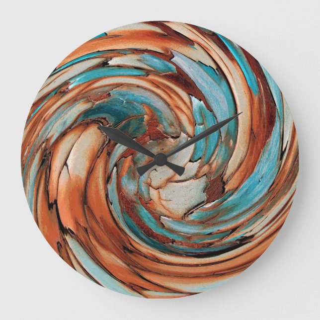 Rust N Blue Abstract Art Wall Clock Große Wanduhr (Vorderseite)