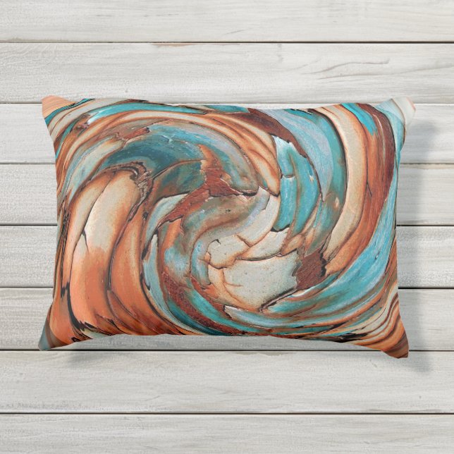 Rust N Blue Abstrakt Art Outdoor Throw Kissen (Rückseite)