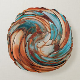 Rust N Blue Abstrakt Art Round Throw Kissen