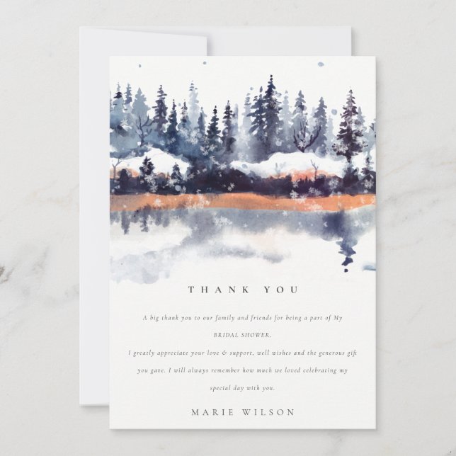 Rust Navy Winter Pine Forest Snow Brautparty Dankeskarte (Vorderseite)