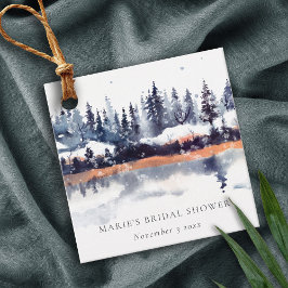 Rust Navy Winter Pine Forest Snow Brautparty Geschenkanhänger