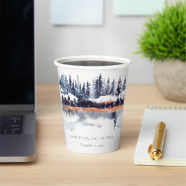 Rust Navy Winter Pine Forest Snow Brautparty Pappbecher