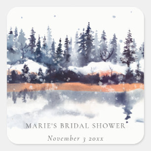 Rust Navy Winter Pine Forest Snow Brautparty Quadratischer Aufkleber