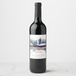 Rust Navy Winter Pine Forest Snow Brautparty Weinetikett