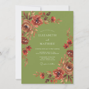 Rust Olive Wildblumen-Hochzeit Einladung